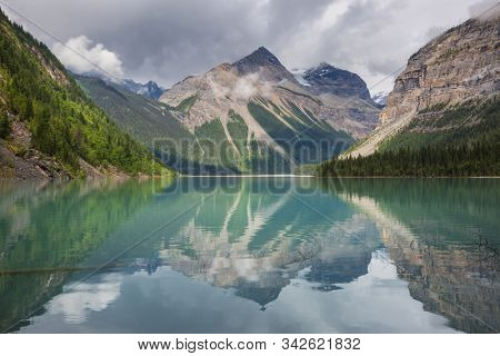 Beautiful Kinney Lake in Mount Robson Provincial Park, Canadian Rockies, British Columbia, Canada