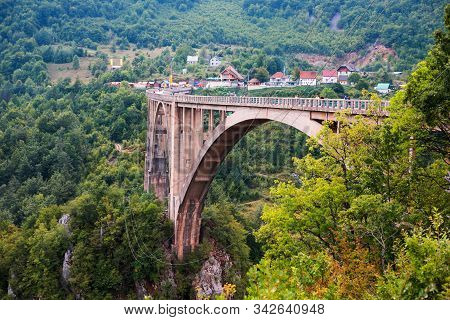 Durdevica Tara Arc Bridge In The Mountains Of Montenegro. One Of The Highest Automobile Bridges In E