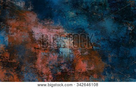 Abstract Painting In Blue And Red Tones. Brushstrokes , Spots Of Paint. Multicolored Background. Pai