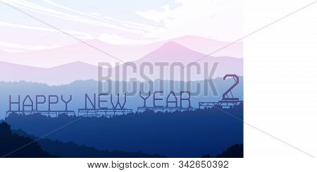 Natural Forest Trees Mountains Horizon Hills Sunrise And Sunset Landscape Wall Paper Illustration Ve