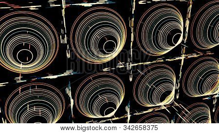 Parallel Rows Of Cone Silhouettes Of Many Circles Of Different Diameter Surrounded By Flowing Straig
