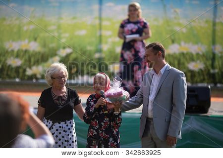NIKOLSKIY / LENINGRAD REG, RUSSIA - JUN 16, 2018: During festival events dedicated to 69th anniversary of urban-type settlement Nikolskiy formation on the river Svir connecting Onega and Ladoga lakes.