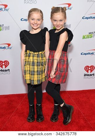 LOS ANGELES - DEC 06:  Ella Allan and Mia Allan arrives for the KIIS FM Jingle Ball 2019 on December 06, 2019 in Los Angeles, CA                