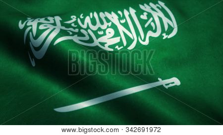 Flag Of Saudi Arabia - High Resolution Flag Of Kingdom Of Saudi Arabia, Evolving In The Wind. 3d Ill