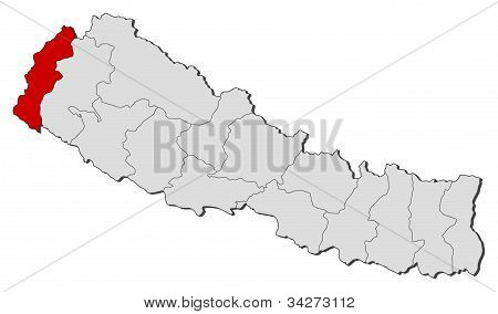 Kort over Nepal, Mahakali fremhævet
