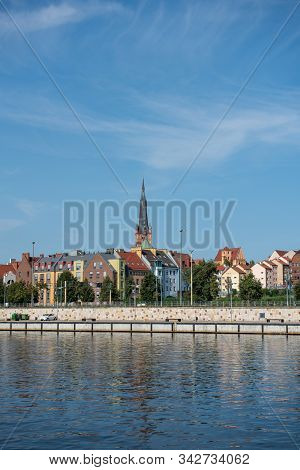 Left Bank Of The Oder River In Szczecin With The Maritime Museum And The Terraces