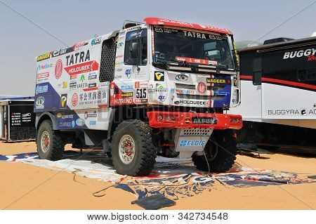 Ksar Ghilane, Tunisia - June 6, 2019: Tatra Of Martin Šoltys (buggyra Racing Team) Near Ksar Ghilane
