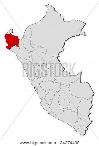 Kort over Peru, Piura fremhævet