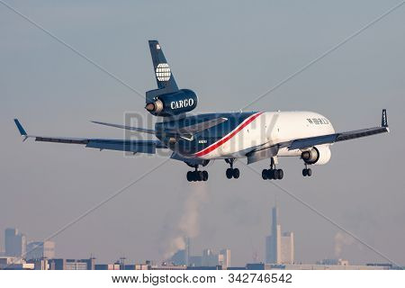 Frankfurt / Germany - December 8, 2012: World Airways Cargo Md-11 N382wa Cargo Plane Landing At Fran