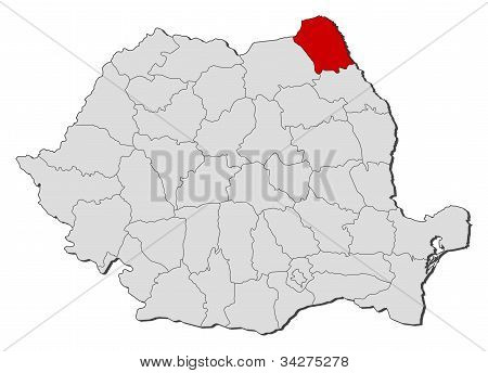 Mappa di Romania, Botosani evidenziata