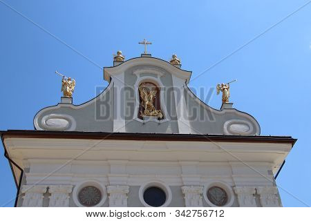 Church In San Candido. San Candido Is Located In The Puster Valley In Italy