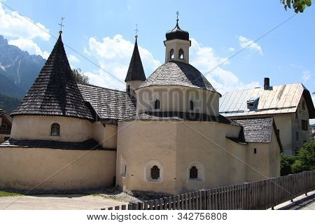 Church In San Candido. San Candido Is Located In The Puster Valley In Italy