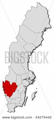 Map Of Sweden, Västra Götaland County Highlighted