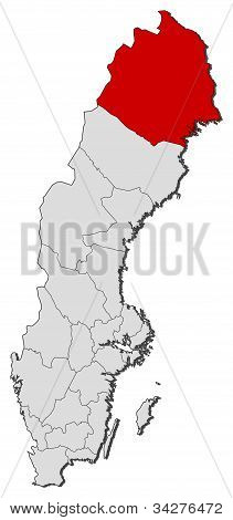 แผนที่ของสวีเดน เขต Norrbotten ที่เน้น