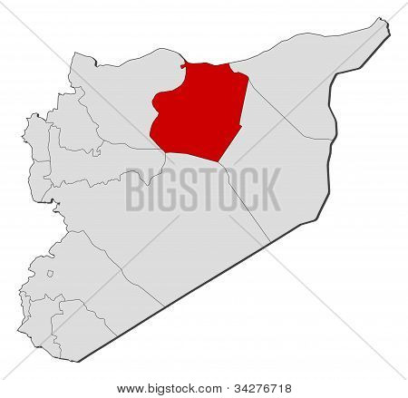 Karte von Syrien, Ar-Raqqa hervorgehoben