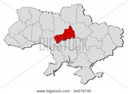 Mapa Ukrajiny, Cherkasy zvýrazněny