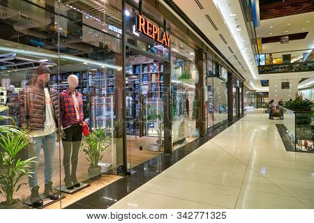 BERLIN, GERMANY - CIRCA SEPTEMBER, 2019: view of Replay storefront in Mall of Berlin.