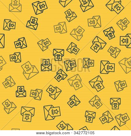 Blue Line The Arrest Warrant Icon Isolated Seamless Pattern On Yellow Background. Police Badge With 