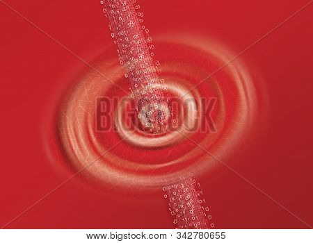Jet Of Binary Information Of Numbers 1 And 0 In White Of Different Sizes Crossing A Round Cloud With