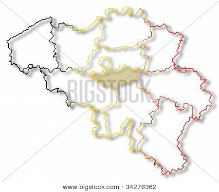 Karte von Belgien, Wallonisch-Brabant hervorgehoben