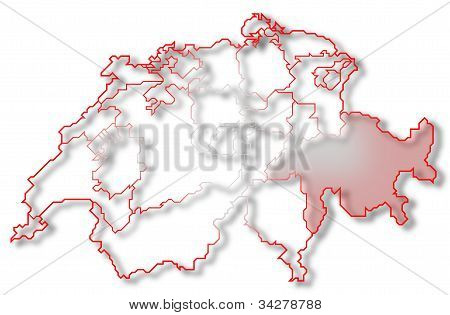 Map Of Swizerland, Graubünden Highlighted