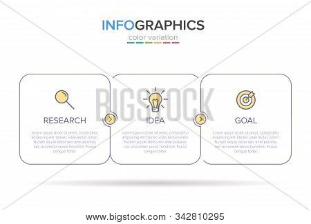 Concept Of Arrow Business Model With 3 Successive Steps. Three Colorful Design Elements. Timeline De
