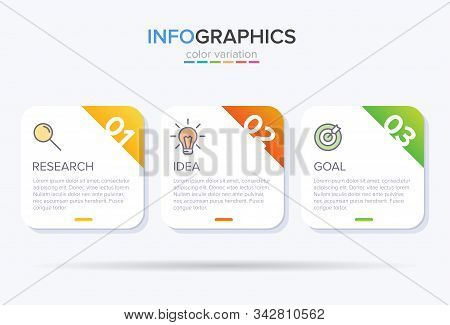 Concept Of Arrow Business Model With 3 Successive Steps. Three Colorful Design Elements. Timeline De