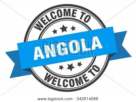 Angola Stamp. Welcome To Angola Blue Sign