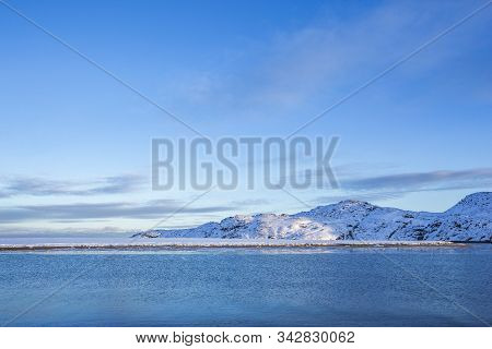 Guba Voronya, Barents Sea Bay. Kola Peninsula Winter Landscape