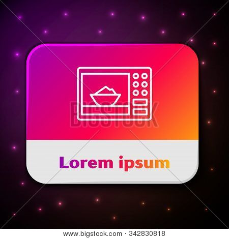 White Line Microwave Oven Icon Isolated On Black Background. Home Appliances Icon. Rectangle Color B