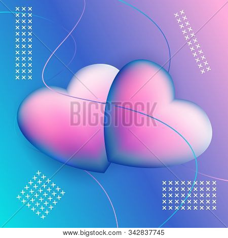 Gradient Couple Heart Shapes. Vector Stock Illustration With Bright Futuristic Colorful Background W