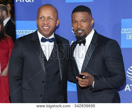 LOS ANGELES - JAN 02:  Bryan Steenson and Jamie Foxx arrives for the PSIFF Awards Gala 2020 on January 02, 2020 in Palm Sprimgs, CA                