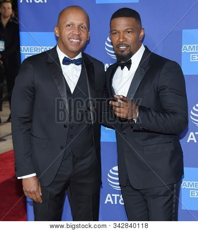 LOS ANGELES - JAN 02:  Bryan Steenson and Jamie Foxx arrives for the PSIFF Awards Gala 2020 on January 02, 2020 in Palm Sprimgs, CA                