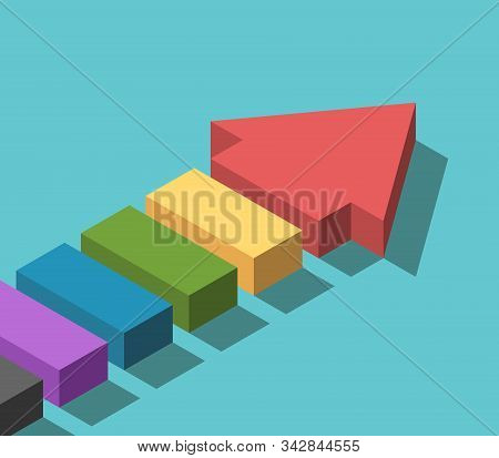 Isometric Segmented Arrow Made Of Many Parts Of Various Colors. Teamwork, Cooperation, Diversity And