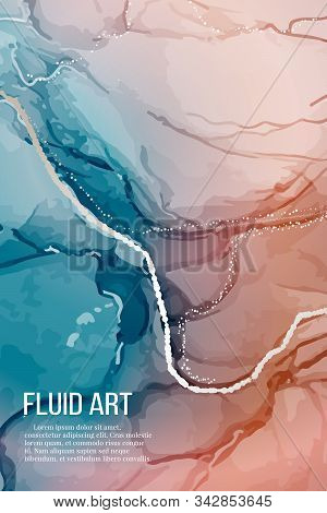 Vector Contrast Red Blue Rose Silver Marble Poster, Alcohol Ink Greeting Card, Website Banner, Abstr