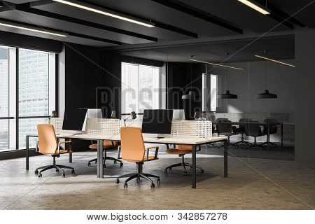 Dark Gray Open Space Office And Meeting Room