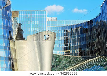 Warsaw,poland 10 May 2016.the New Polish Television Building In Warsaw Confronts The Surrounding Ban