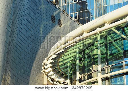 Warsaw,poland 10 May 2016.the New Polish Television Building In Warsaw Confronts The Surrounding Ban