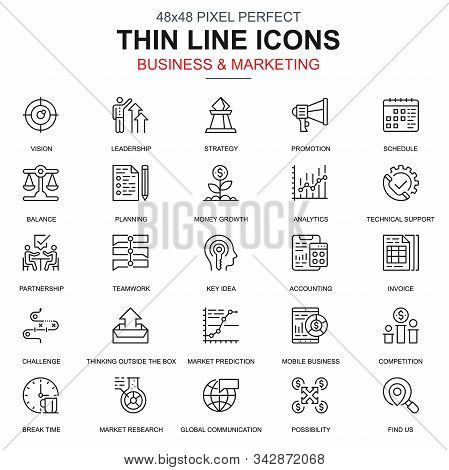 Thin Line Business And Marketing Icons Set For Website And Mobile Site And Apps.