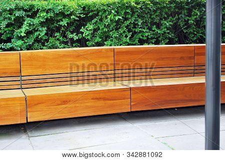 Street Furniture. Wooden Benches Available To The Public