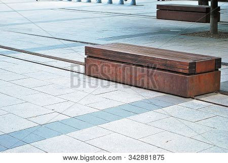 Street Furniture. Wooden Benches Available To The Public