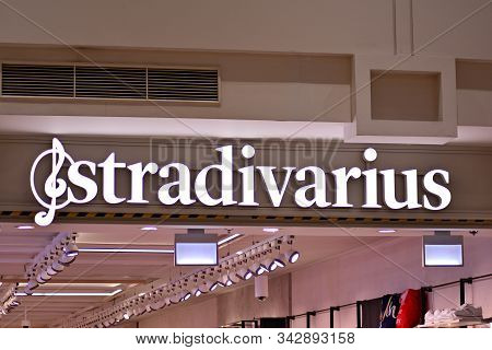 Warsaw,poland. 14 March 2018. Sign Stradivarius. Company Signboard Stradivarius.