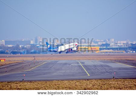 Warsaw, Poland. 24 July 2018. Airplane Ok-tvf Travel Service Boeing 737-8fh(wl)  Taking Off From The