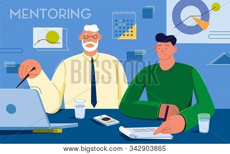Vector Illustration Of Mentorship And Knowledge With A Fresh Employee