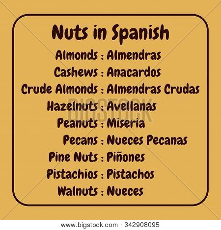 Different Kind Of Nuts List In Spanish For Education. Spanish Translated In English