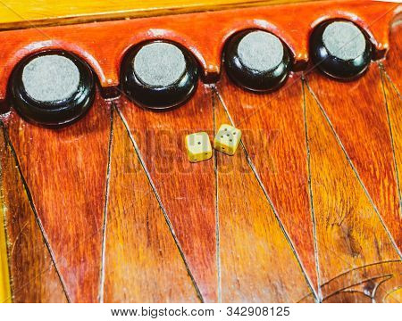 Backgammon. Board Game With Dice. Backgammon Handmade