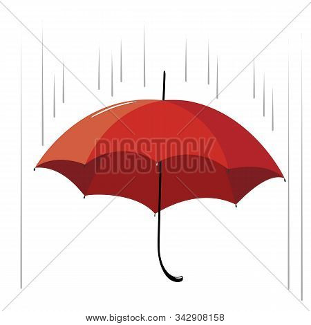 Opened Red Umbrella With A Black Pen In The Rain. Vector Illustration.