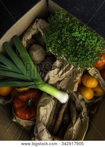 Full Zero Waste Paper Bags Of Different Health Food, Vegetables And Fruits, Health Food, Rich In Vit
