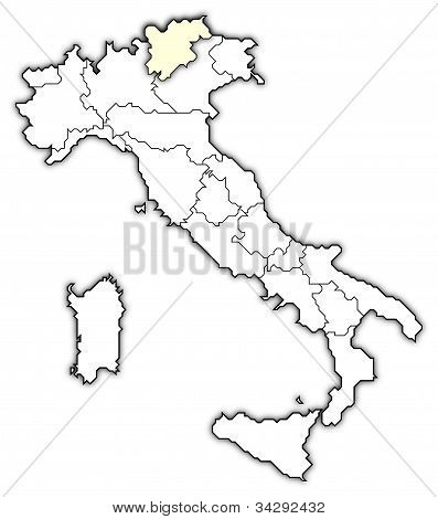 Map Of Italy, Trentino-alto Adige/südtirol Highlighted