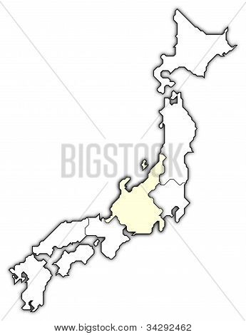 Mapa Japonska, Chubu zvýrazněny